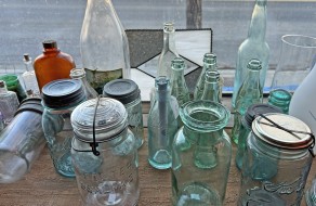 One of Callie’s favorite things to collect: old bottles, jars and glass. Lots to choose from!